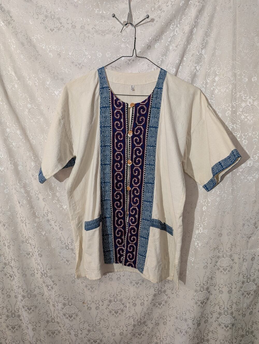 Vintage 90s Made in Thailand Woven Cotton Boho Folk Blouse